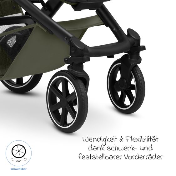 ABC Design 3in1 Kombi-Kinderwagen-Set Salsa Core All in One mit faltbarer Babywanne, Babyschale Calla mit Liegefunktion, Sportsitz,  Adapter inkl. Zubehörpaket - Olive