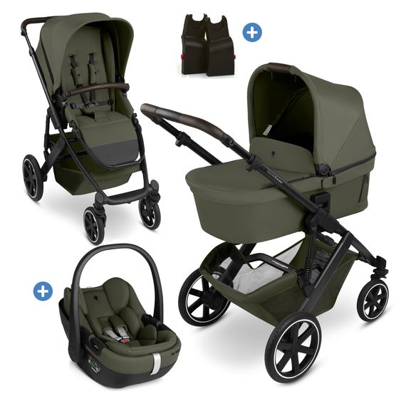 ABC Design 3in1 Kombi-Kinderwagen-Set Salsa Core All in One Set mit faltbarer Babywanne, Babyschale Calla mit Liegefunktion, Sportsitz,  Adapter - Olive