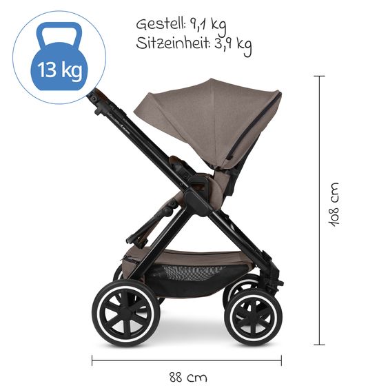 ABC Design Set passeggino combinato 3in1 Samba 2 All in One Set con Maxi Cosi Pebble Pro2, navicella, seggiolino sportivo, adattatore - Pure - Nature