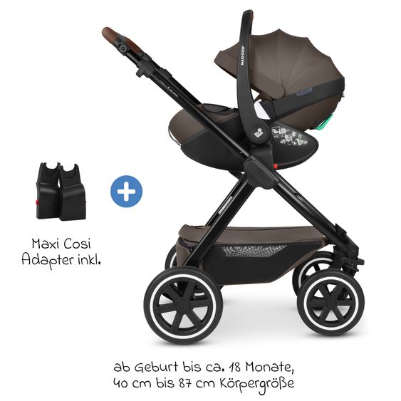 ABC Design Set passeggino combinato 3in1 Samba 2 All in One Set con Maxi Cosi Pebble Pro2, navicella, seggiolino sportivo, adattatore - Pure - Nature