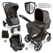 Set Passeggino 3in1 Kombi Sierra All in One con navicella pieghevole, seggiolino auto per neonati Tulip, seggiolino sportivo, adattatore incl. pacchetto accessori - Noce
