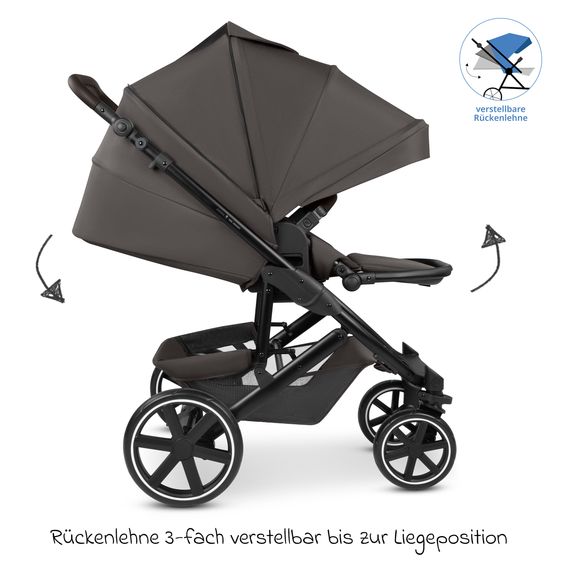 ABC Design Set Passeggino 3in1 Kombi Sierra All in One con navicella pieghevole, seggiolino auto per neonati Tulip, seggiolino sportivo, adattatore incl. pacchetto accessori - Noce