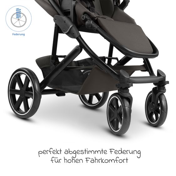 ABC Design Set Passeggino 3in1 Kombi Sierra All in One con navicella pieghevole, seggiolino auto per neonati Tulip, seggiolino sportivo, adattatore incl. pacchetto accessori - Noce