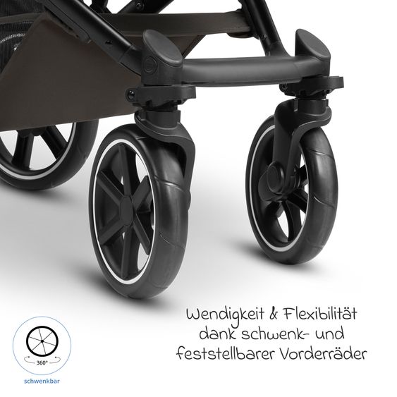 ABC Design Set Passeggino 3in1 Kombi Sierra All in One con navicella pieghevole, seggiolino auto per neonati Tulip, seggiolino sportivo, adattatore incl. pacchetto accessori - Noce