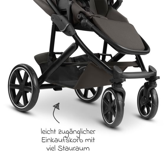 ABC Design Set Passeggino 3in1 Kombi Sierra All in One con navicella pieghevole, seggiolino auto per neonati Tulip, seggiolino sportivo, adattatore incl. pacchetto accessori - Noce