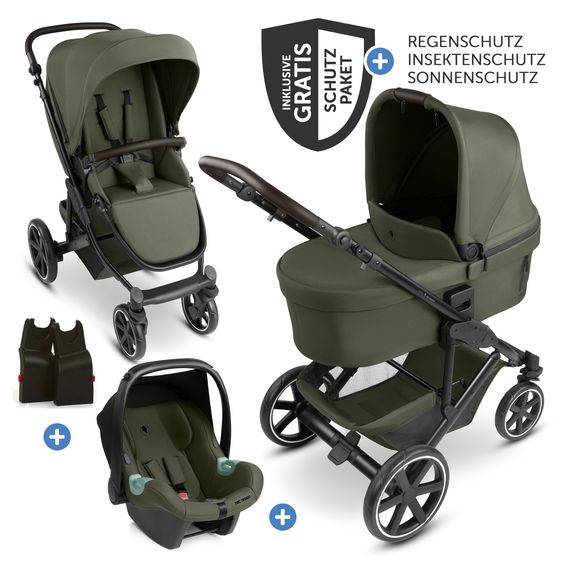 ABC Design Set Passeggino 3in1 Kombi Sierra All in One con navicella pieghevole, seggiolino auto per neonati Tulip, seggiolino sportivo, adattatore incl. pacchetto accessori - Pea