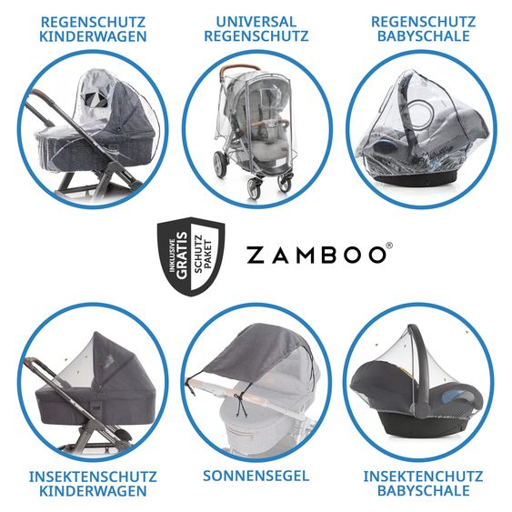 ABC Design Set Passeggino 3in1 Kombi Sierra All in One con navicella pieghevole, seggiolino auto per neonati Tulip, seggiolino sportivo, adattatore incl. pacchetto accessori - Pea