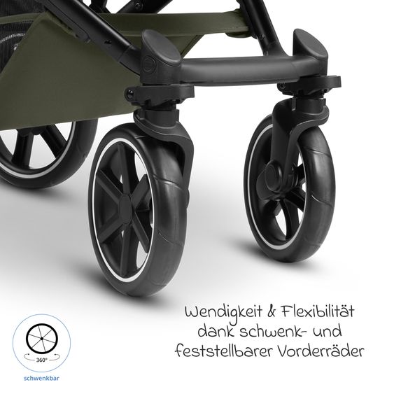 ABC Design Set Passeggino 3in1 Kombi Sierra All in One con navicella pieghevole, seggiolino auto per neonati Tulip, seggiolino sportivo, adattatore incl. pacchetto accessori - Pea