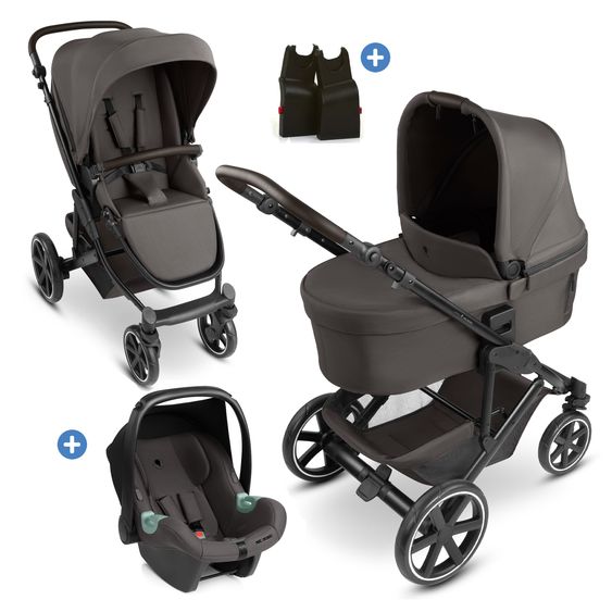 ABC Design 3in1 Kombi-Kinderwagen-Set Sierra All in One Set mit faltbarer Babywanne, Babyschale Tulip, Sportsitz, Adapter - Nut