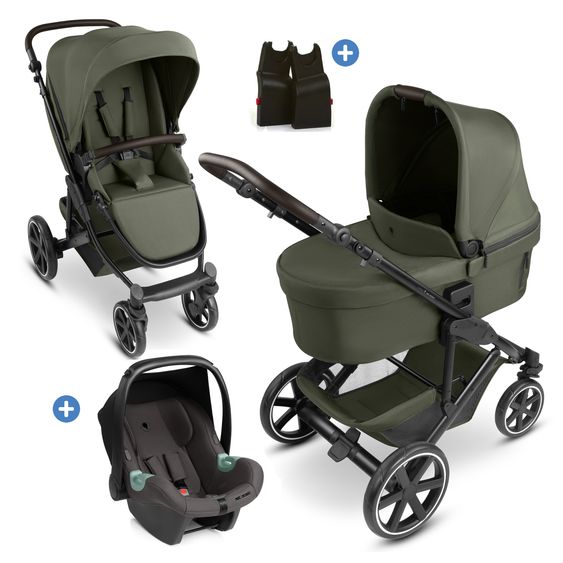 ABC Design 3in1 Kombi-Kinderwagen-Set Sierra All in One Set mit faltbarer Babywanne, Babyschale Tulip, Sportsitz, Adapter - Pea