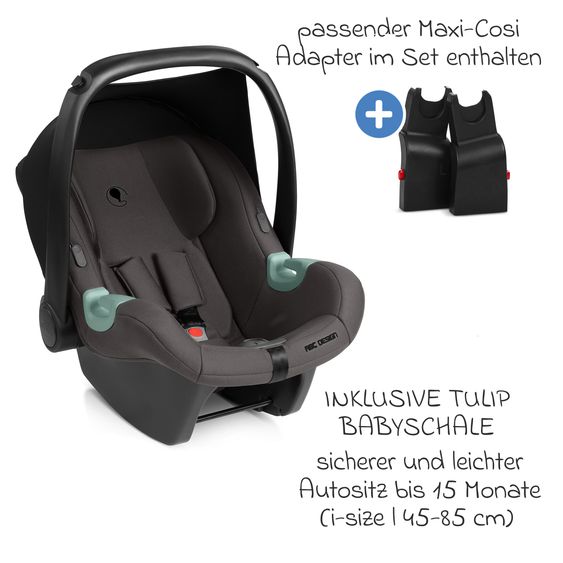ABC Design 3in1 Kombi-Kinderwagen-Set Sierra All in One Set mit faltbarer Babywanne, Babyschale Tulip, Sportsitz, Adapter - Pea