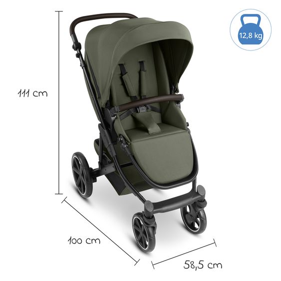 ABC Design 3in1 Kombi-Kinderwagen-Set Sierra All in One Set mit faltbarer Babywanne, Babyschale Tulip, Sportsitz, Adapter - Pea