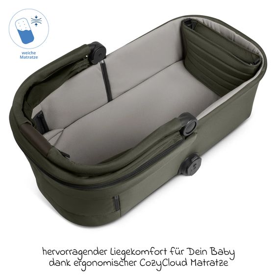 ABC Design Set Passeggino 4in1 City Life - incl. Navicella, Seggiolino auto Tulip Black, Base Isofix, Seggiolino Sport & Adattatore - Avocado