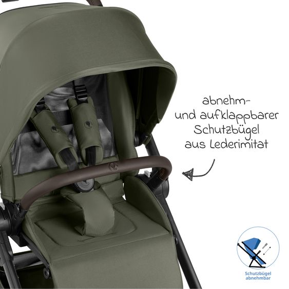 ABC Design Set Passeggino 4in1 City Life - incl. Navicella, Seggiolino auto Tulip Black, Base Isofix, Seggiolino Sport & Adattatore - Avocado