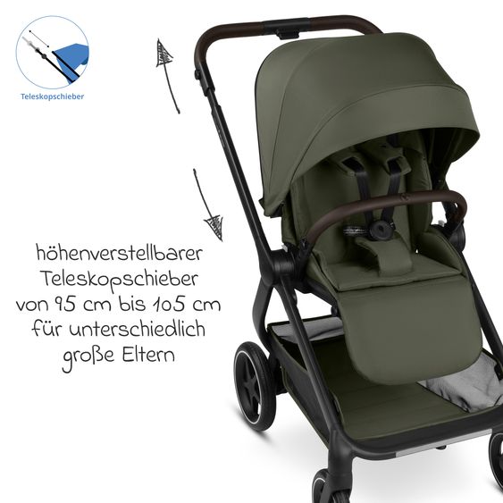ABC Design Set Passeggino 4in1 City Life - incl. Navicella, Seggiolino auto Tulip Black, Base Isofix, Seggiolino Sport & Adattatore - Avocado