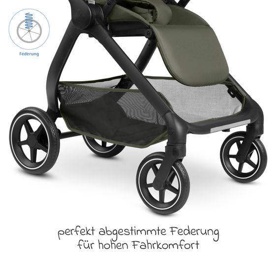 ABC Design Set Passeggino 4in1 City Life - incl. Navicella, Seggiolino auto Tulip Black, Base Isofix, Seggiolino Sport & Adattatore - Avocado