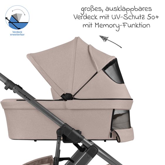 ABC Design Set Passeggino 4in1 Salsa 5 Air- incl. Navicella, Seggiolino auto Tulip Black, Base Isofix, Seggiolino Sportivo & Adattatore - Camel