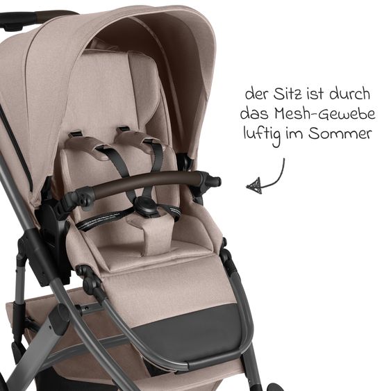 ABC Design Set Passeggino 4in1 Salsa 5 Air- incl. Navicella, Seggiolino auto Tulip Black, Base Isofix, Seggiolino Sportivo & Adattatore - Camel