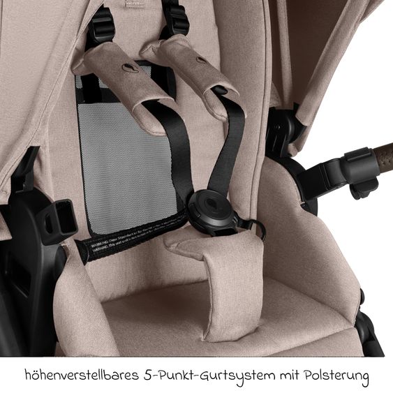 ABC Design Set Passeggino 4in1 Salsa 5 Air- incl. Navicella, Seggiolino auto Tulip Black, Base Isofix, Seggiolino Sportivo & Adattatore - Camel