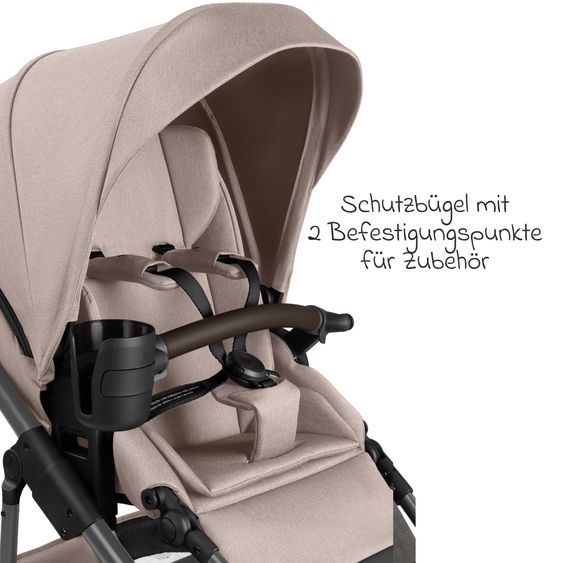 ABC Design Set Passeggino 4in1 Salsa 5 Air- incl. Navicella, Seggiolino auto Tulip Black, Base Isofix, Seggiolino Sportivo & Adattatore - Camel