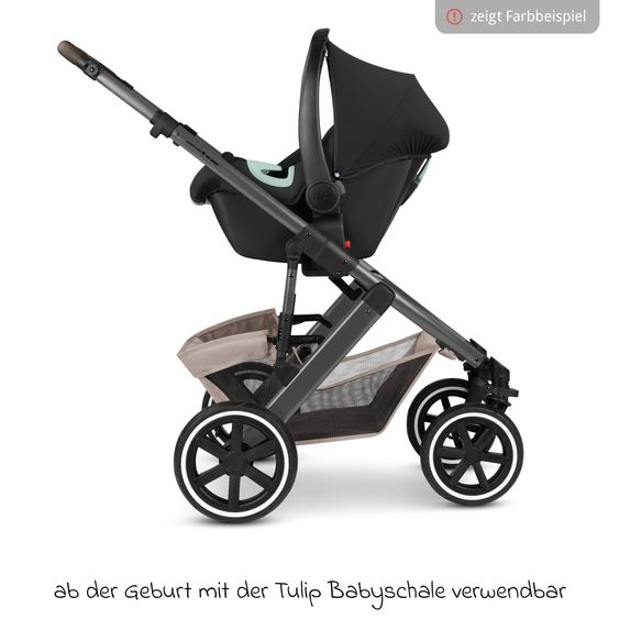 ABC Design Set Passeggino 4in1 Salsa 5 Air- incl. Navicella, Seggiolino auto Tulip Black, Base Isofix, Seggiolino Sportivo & Adattatore - Camel