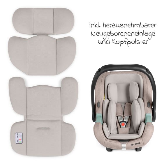 ABC Design Set Passeggino 4in1 Salsa 5 Air- incl. Navicella, Seggiolino auto Tulip Black, Base Isofix, Seggiolino Sportivo & Adattatore - Camel