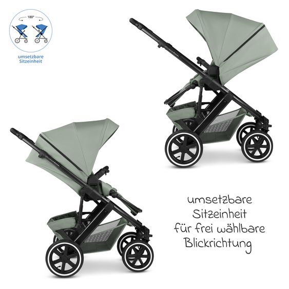 ABC Design Set Passeggino 4in1 Salsa 5 Air- incl. Navicella, Seggiolino auto Tulip Black, Base Isofix, Seggiolino Sportivo & Adattatore - Pine