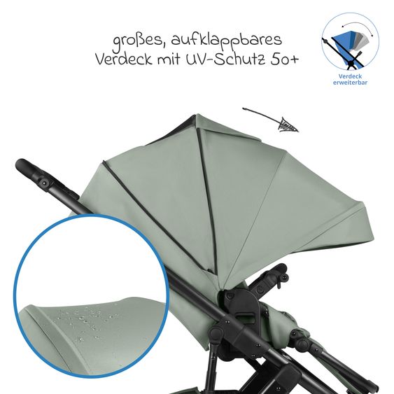 ABC Design Set Passeggino 4in1 Salsa 5 Air- incl. Navicella, Seggiolino auto Tulip Black, Base Isofix, Seggiolino Sportivo & Adattatore - Pine