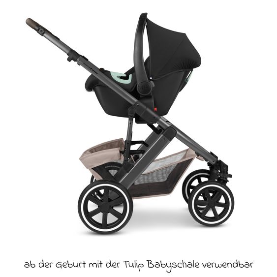 ABC Design Set Passeggino 4in1 Salsa 5 Air- incl. Navicella, Seggiolino auto Tulip Black, Base Isofix, Seggiolino Sportivo & Adattatore - Pine