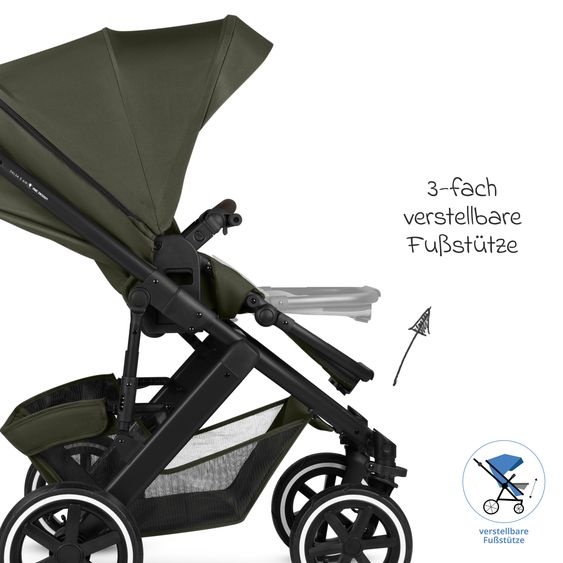 ABC Design Set Passeggino 4in1 Salsa 5 Air- incl. Navicella, Seggiolino auto Tulip Black, Base Isofix, Seggiolino Sportivo & Adattatore - Avocado