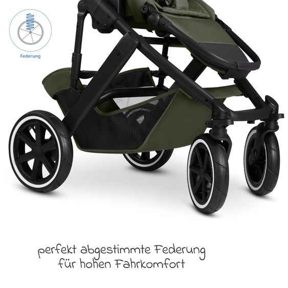 ABC Design Set Passeggino 4in1 Salsa 5 Air- incl. Navicella, Seggiolino auto Tulip Black, Base Isofix, Seggiolino Sportivo & Adattatore - Avocado