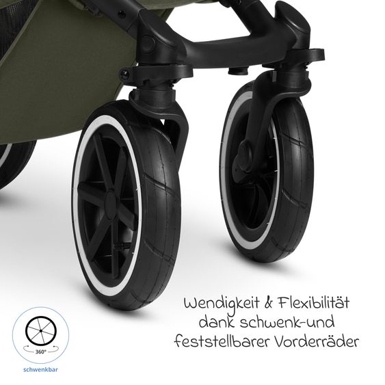 ABC Design Set Passeggino 4in1 Salsa 5 Air- incl. Navicella, Seggiolino auto Tulip Black, Base Isofix, Seggiolino Sportivo & Adattatore - Avocado