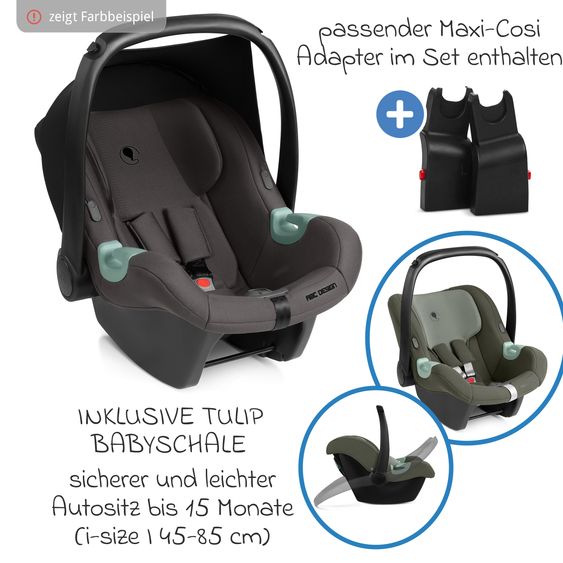 ABC Design Set de Poussette Combinée 4in1 Sierra All in One Set avec Nacelle Pliable, Siège Auto Bébé Tulip, Base Isofix, Siège Sport, Adaptateur - Noix