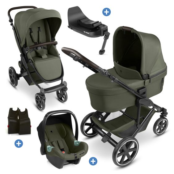 ABC Design Set de Poussette Combinée 4in1 Sierra All in One Set avec Nacelle Pliable, Siège Auto Bébé Tulip, Base Isofix, Siège Sport, Adaptateur - Pea
