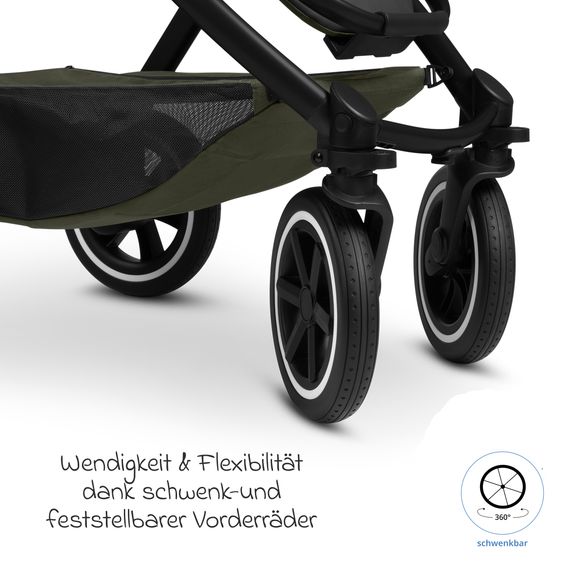 ABC Design 6in1 Kombi-Kinderwagen-Set Samba 2 inkl. Babywanne, Sportsitz, Babyschale Tulip, Adapter, Insektenschutz & Regenschutz - Pure - Avocado