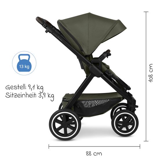 ABC Design 6in1 Kombi-Kinderwagen-Set Samba 2 inkl. Babywanne, Sportsitz, Babyschale Tulip, Adapter, Insektenschutz & Regenschutz - Pure - Avocado