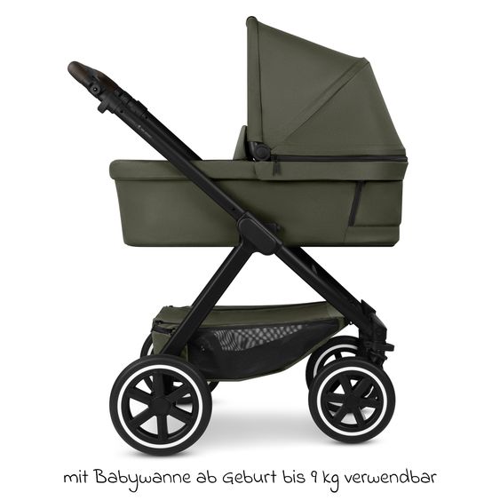 ABC Design 6in1 Kombi-Kinderwagen-Set Samba 2 inkl. Babywanne, Sportsitz, Babyschale Tulip, Adapter, Insektenschutz & Regenschutz - Pure - Avocado