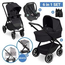 6in1 Kombi-Kinderwagen-Set Samba 2 inkl. Babywanne, Sportsitz, Babyschale Tulip, Adapter, Insektenschutz & Regenschutz - Pure - Coal