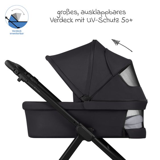 ABC Design 6in1 Kombi-Kinderwagen-Set Samba 2 inkl. Babywanne, Sportsitz, Babyschale Tulip, Adapter, Insektenschutz & Regenschutz - Pure - Coal