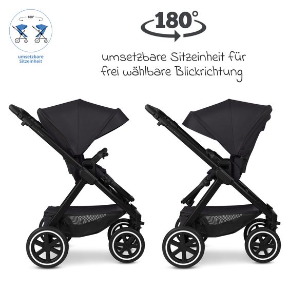 ABC Design 6in1 Kombi-Kinderwagen-Set Samba 2 inkl. Babywanne, Sportsitz, Babyschale Tulip, Adapter, Insektenschutz & Regenschutz - Pure - Coal