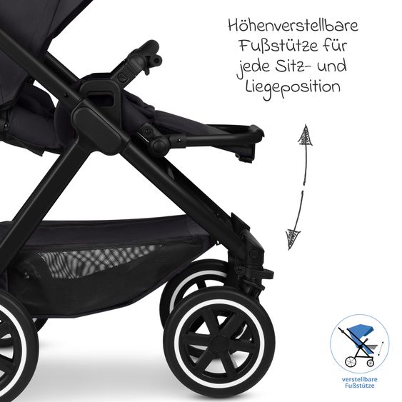 ABC Design 6in1 Kombi-Kinderwagen-Set Samba 2 inkl. Babywanne, Sportsitz, Babyschale Tulip, Adapter, Insektenschutz & Regenschutz - Pure - Coal