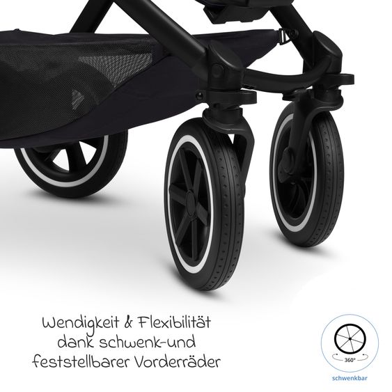 ABC Design 6in1 Kombi-Kinderwagen-Set Samba 2 inkl. Babywanne, Sportsitz, Babyschale Tulip, Adapter, Insektenschutz & Regenschutz - Pure - Coal