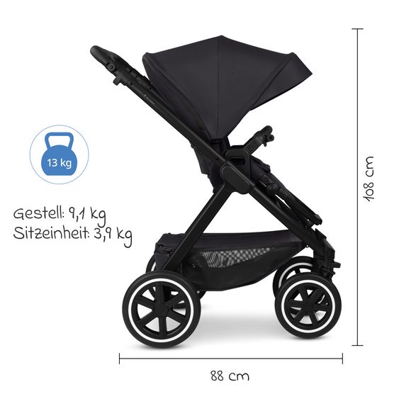 ABC Design 6in1 Kombi-Kinderwagen-Set Samba 2 inkl. Babywanne, Sportsitz, Babyschale Tulip, Adapter, Insektenschutz & Regenschutz - Pure - Coal