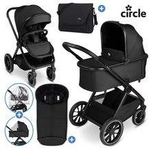 Set di 7 pezzi per passeggino S Three Starter Set con navicella, seggiolino sportivo, adattatore, borsa fasciatoio Easy, coprigambe invernale, parapioggia e zanzariera - Nero