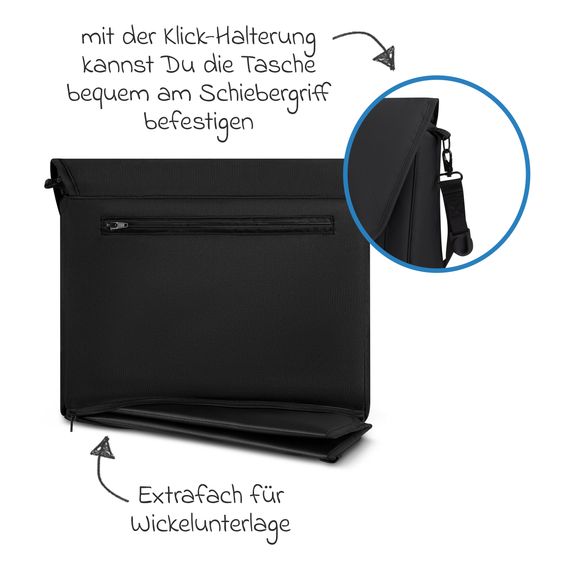 ABC Design Set di 7 pezzi per passeggino S Three Starter Set con navicella, seggiolino sportivo, adattatore, borsa fasciatoio Easy, coprigambe invernale, parapioggia e zanzariera - Nero