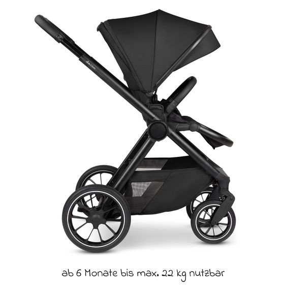 ABC Design Set di 7 pezzi per passeggino S Three Starter Set con navicella, seggiolino sportivo, adattatore, borsa fasciatoio Easy, coprigambe invernale, parapioggia e zanzariera - Nero