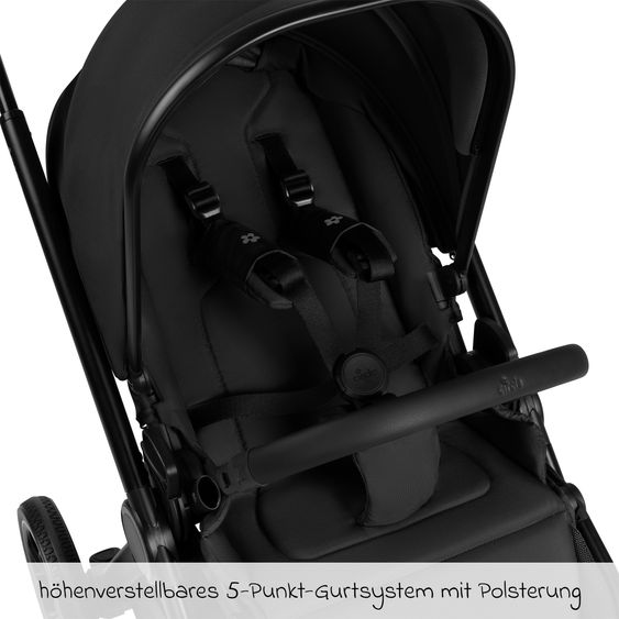 ABC Design Set di 7 pezzi per passeggino S Three Starter Set con navicella, seggiolino sportivo, adattatore, borsa fasciatoio Easy, coprigambe invernale, parapioggia e zanzariera - Nero