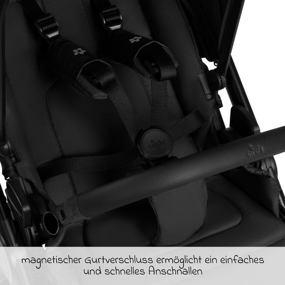 ABC Design Set di 7 pezzi per passeggino S Three Starter Set con navicella, seggiolino sportivo, adattatore, borsa fasciatoio Easy, coprigambe invernale, parapioggia e zanzariera - Nero