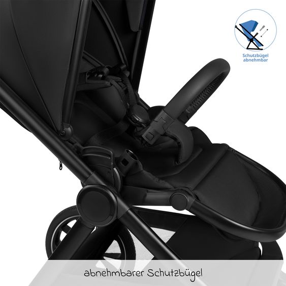 ABC Design Set di 7 pezzi per passeggino S Three Starter Set con navicella, seggiolino sportivo, adattatore, borsa fasciatoio Easy, coprigambe invernale, parapioggia e zanzariera - Nero
