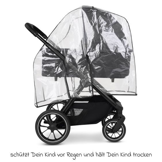 ABC Design Set di 7 pezzi per passeggino S Three Starter Set con navicella, seggiolino sportivo, adattatore, borsa fasciatoio Easy, coprigambe invernale, parapioggia e zanzariera - Nero